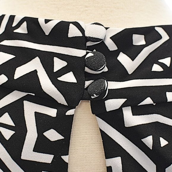 WHBM Black/White Geometric Halter Keyhole-button Midi Dress - Picture 4 of 6